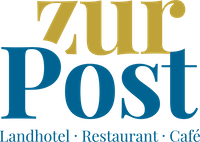 Zur Post Logo - Schriftzug in Okkergelb und Blau
